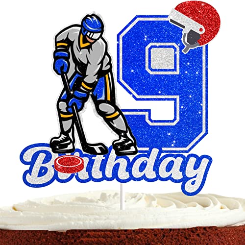 Décoration gâteau hockey anniversaire 9 ans glaçage paillettes