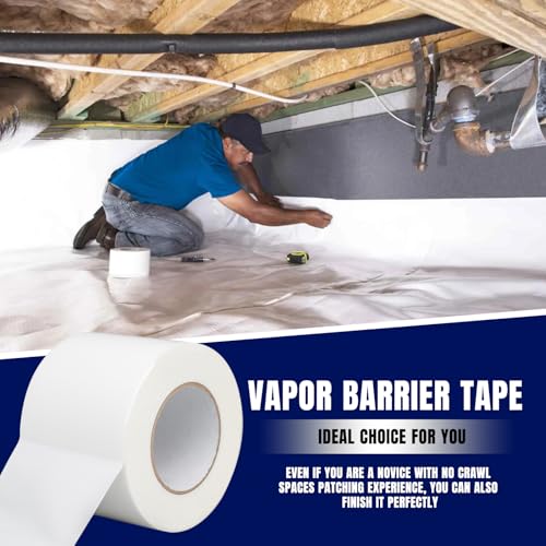 Image of Vapor Barrier Tape, 4 inch Wide x 180' Long, 3 Roll, Waterproofing Vapor Barrier Seam Tape for Stucco, Crawl Space, Repair, Plastic Liners, Metal Building Insulation Seams