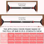 Pull Up Bar for Doorway: Sportneer Strength Training Pull-up Bars without Screw - Adjustable Width Locking Mechanism Chin Up Bar, Thickened Steel Max Limit 440 lbs Upper Body Fitness Pullup Bars for Home (Black-Red) - Image 2