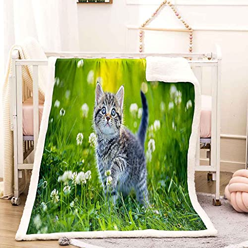 Couverture flanelle chat vert 150x200cm en microfibre douce - 3