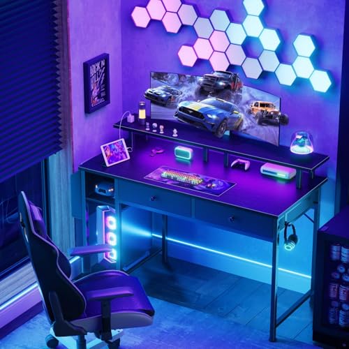 DLisiting Black Gaming Desk with Shelves and Drawers - 39 Inch Small Gaming Desk with Storage Shelves for Boys Teens Bedroom, Black Computer Desks with Drawers, Monitor Stand, Power Outlet - Image 3