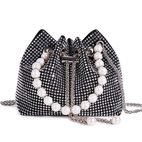 Image of Desy & Feeci Bling Rhinestone Purse for Women, Glitter Clutch Handbag Bucket Evening Bag for Girls Wedding Party