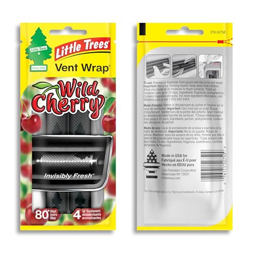 Image of LITTLE TREES Car Air Freshener | Vent Wrap Provides Long Lasting Scent, Invisibly Fresh | 16 Air Fresheners | Wild Cherry