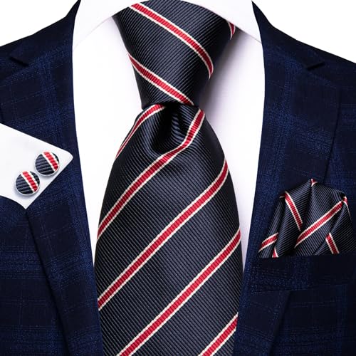 Image of Dubulle Mens Paisley Striped Tie Woven Necktie for Men and Handkerchief Cufflinks Set Wedding Formal Business