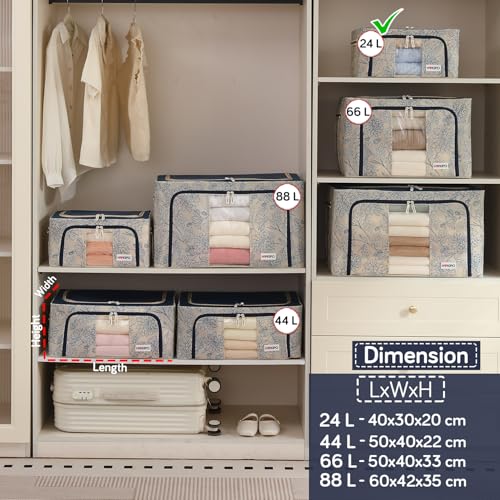 Image of HOKIPO 24L(S) Wardrobe Organiser for Storage of Clothes, 600D Oxford Fabric Storage Box, Blue Blossom Pack of 1 (AR-6484-BLU)