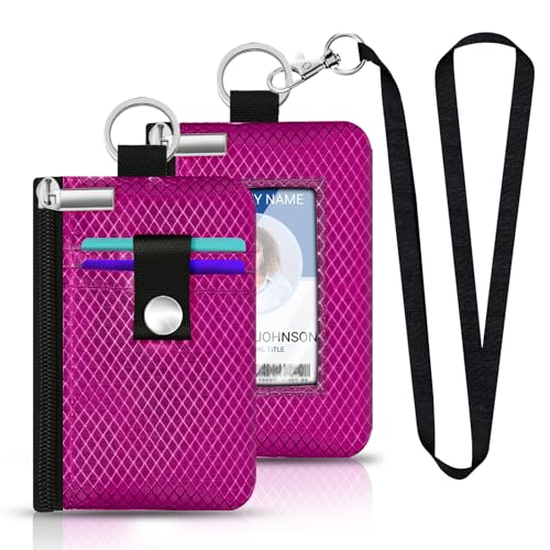 Image of Minimalist RFID Blocking Small Wallet with ID Window,WaterResistant Zip Id Case Wallet with Lanyard Keychain for Cards,Cash,Travel,Women,Men (Purplish Red)