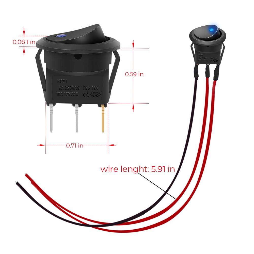 Interrupteurs à Bascule Mini MTS-102 3-Pin SPDT ON-ON 6A 125V AC Bleu