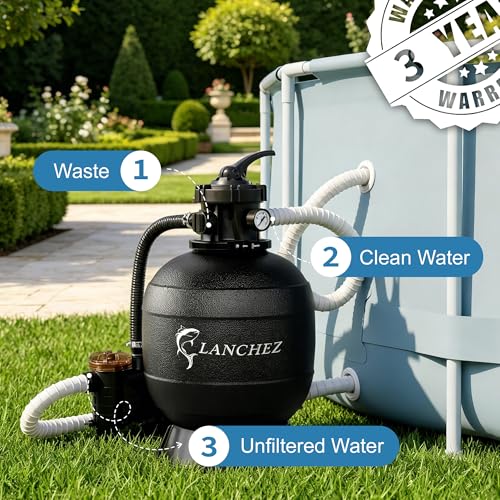 Image of LANCHEZ Sand Filter Pump for Above Ground Pool, Pool Pumps Above Ground, Pool Sand Filter with 7-Way Valve, 13in(3,500GPH)