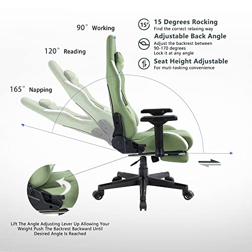 Dowinx Gaming Chair Breathable Fabric Office Chair With Pocket Spring Cushion And 4D Armrest, High Back Ergonomic Computer Chair With Massage Lumbar Support Task Chair With Footrest Green #TOP6