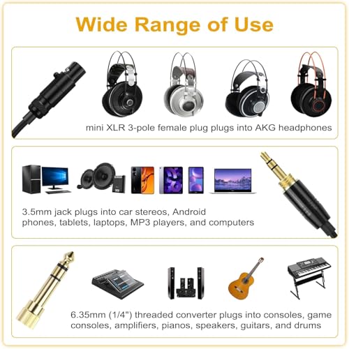 Ersatzkabel Spiralkabel für AKG K702, Q701, K712, K240, K271 Kopfhörer - Audiokabel mit 6,35mm Adapter & vergoldeten Steckern, beyerdynamic DT 1990 Pro, DT 1770 Pro, DT 990 Pro X Audio Kabel