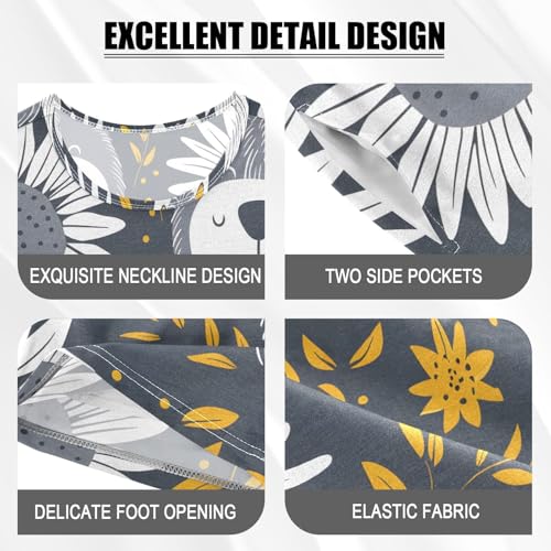 ALAZA Bear Sunflower Leaves Pajamas Short Sleeve 2 Piece Sleepwear Top and Bottom Pajama Set Unisex4