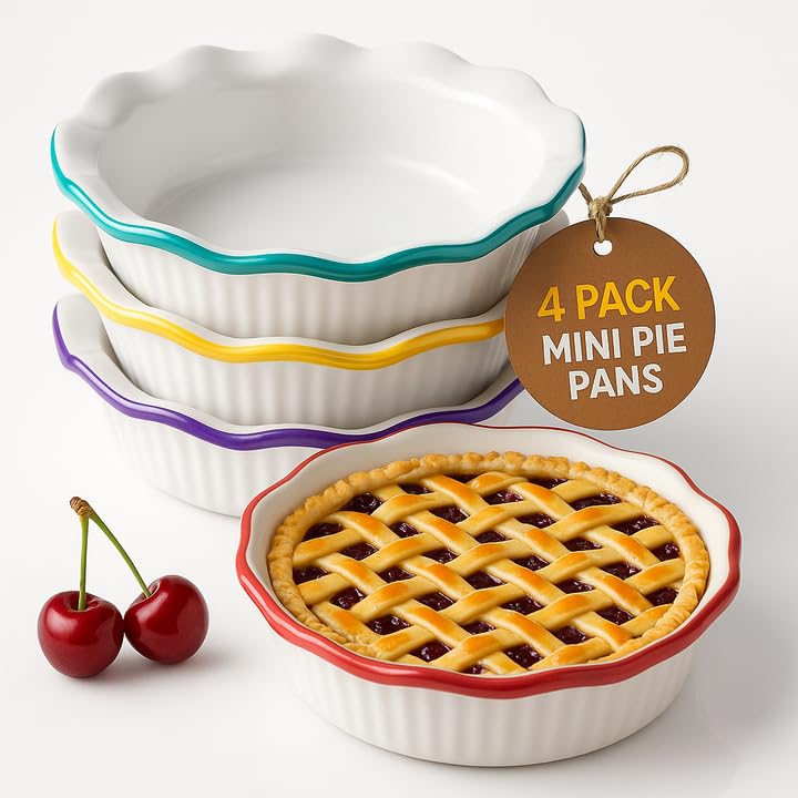 Comparison: Best Mini Pie Pans 7 Aunt Shannon's Kitchen Mini Pie Pan - Set of 4, 5.5" Ceramic Pie-Dish with Classic Fluted Rims - Multifunctional 9 oz Small Pie-Pans for Quiche, Tarts, Puddings, Individual Pot-Pie Baking Dishes
