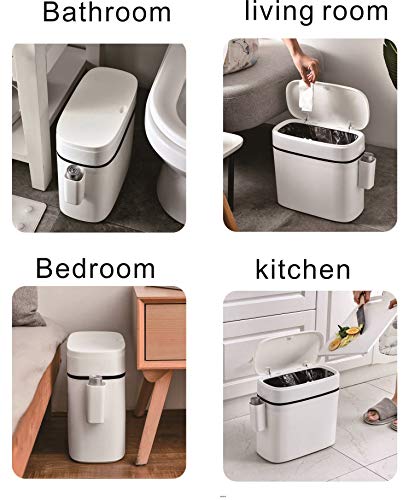 Klgo 12 Liter Slim Plastic Trash Can With Lid,2.6 Gallon Double Barrel Waste Basket,Rectangular Press Garbage Container Bin For Bathroom,Bedroom,Kitchen And Office,White (12 Liter) #TOP1