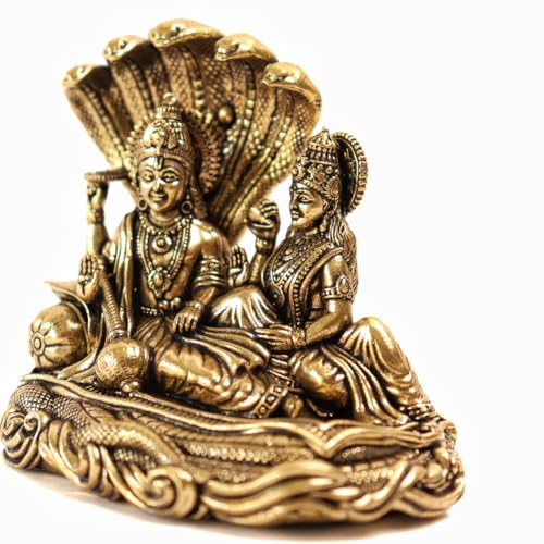 Image of The Spiritual Living Brass Small Vishnu Laxmi Idol | 2 Inch | Statue | Murti | Sheshnag Vishnu Murti | Lakshmi Idol | Laxmi Narayan On Sheshnag |