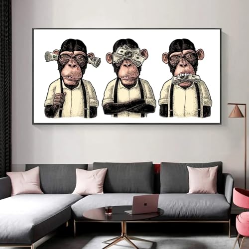 Images pour décoration de salon : grande toile abstraite de gorille et singes complices - 3