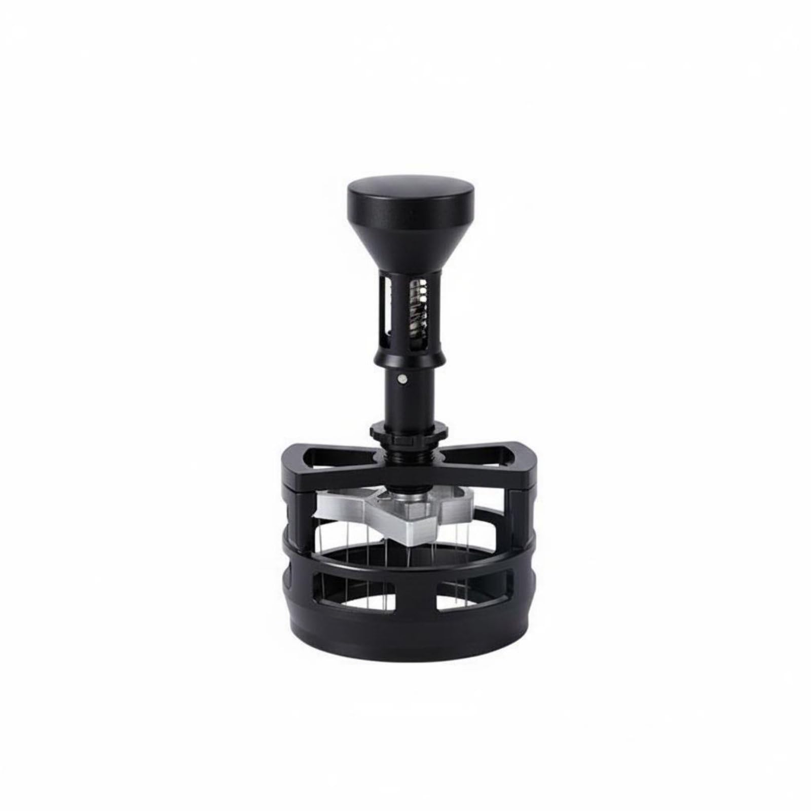 Qianly Distribuidor de Café Espresso Herramienta Prensadora Giratoria Altura Regulable Base Antideslizante Material Resistente Adecuado para Baristas Cafetería Hogar, Negro, 53mm