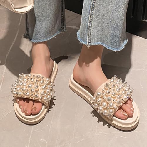 DirraBra Women's Sparkle Pearl Platform Slide Sandals Fashion Summer Dress Party Slippers Breathable Round Open Toe Bling Beach Sandals4
