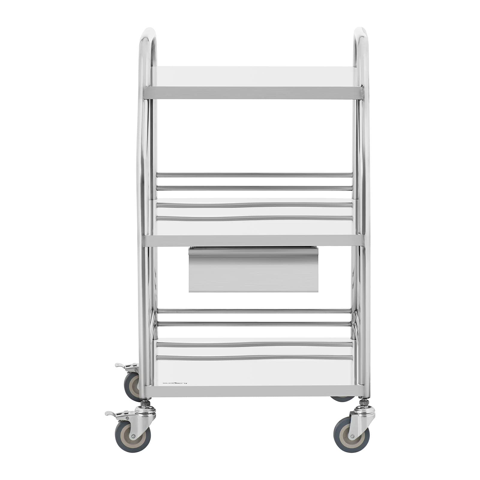 Steinberg Systems SBS-LF-165 Laborwagen Edelstahl 3 Ablagen (41 x 35 x 2,5 cm / 41 x 46 x 2,5 cm) 1 Schublade 30 kg Aufbewahrungswagen