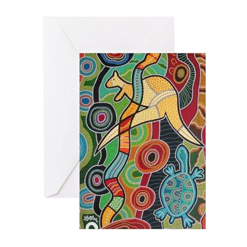 CafePress AUSTRALIAN ABORIGINAL KANGAROO, SNAKE, TURTLE Gree Folded Greeting Cards (10-pack) Glossy