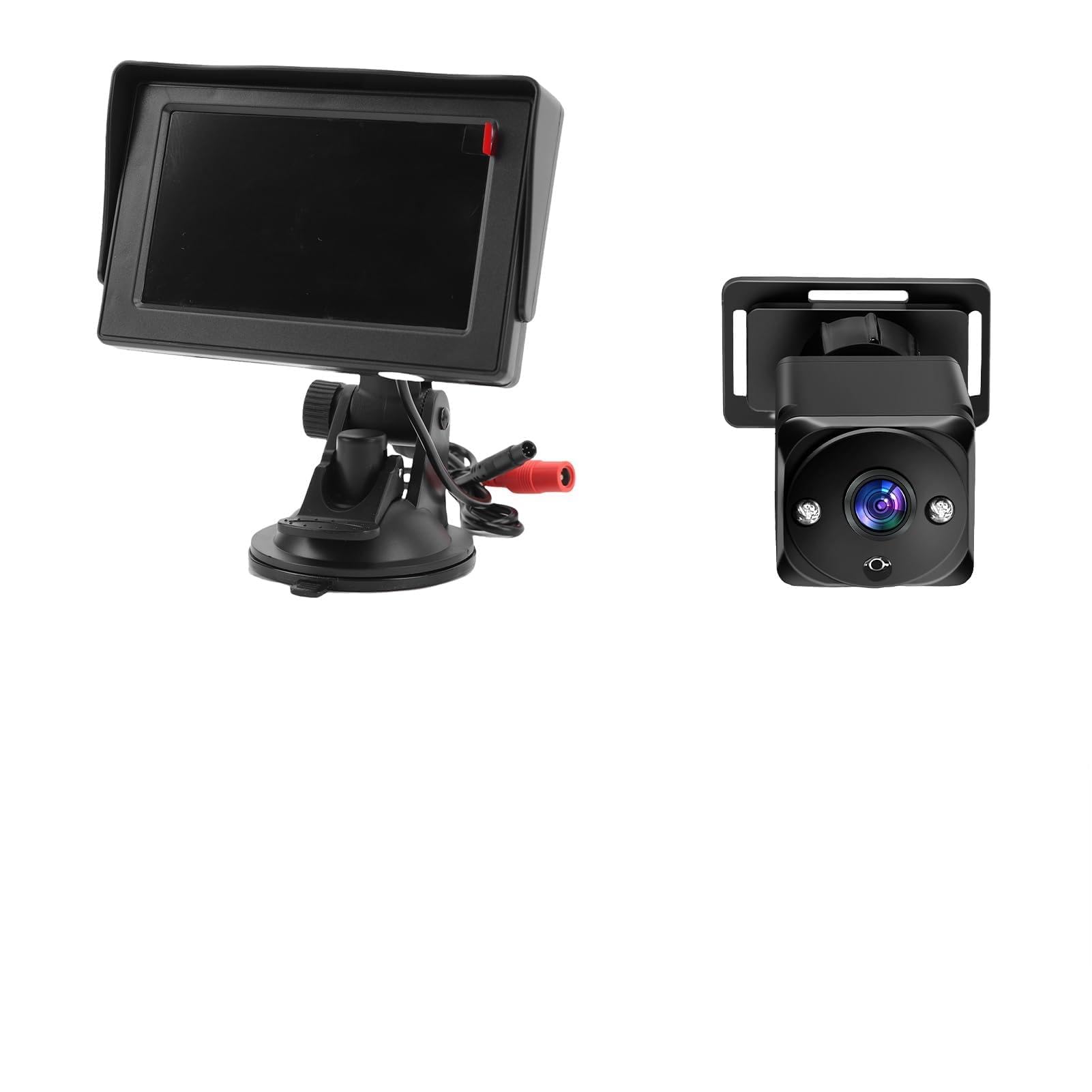 Kamera Samochodowa dla Dzieci, Monitor 4,3 Cala z rozdzielczością HD 1080P i funkcją Noktowizora, Obrót o 360 Stopni i Szeroki Kąt Widzenia 150 Stopni, Wtyczka USB (Kamera Z 2 Światłami)