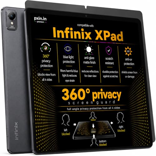 Image of Pxin 360 Pro Privacy Screen guard compatible with Infinix XPad | Anti Glare | Anti UV | Anti Blue | Anti Reflection | Privacy Filter | Unbreakable Build