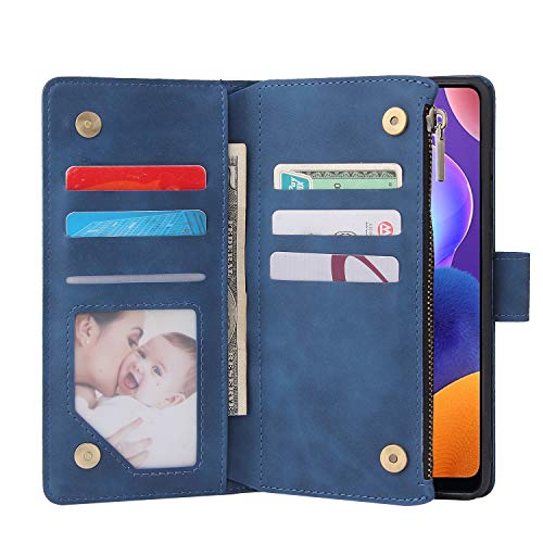 Lbyzcase Phone Case For Galaxy A32 5G,Samsung A32 5G Wallet Case,Folio Flip Leather Cover[Zipper Pocket][Wrist Strap][Kickstand ][Magnetic Closure] For Samsung Galaxy A32 5G (Blue) #TOP3