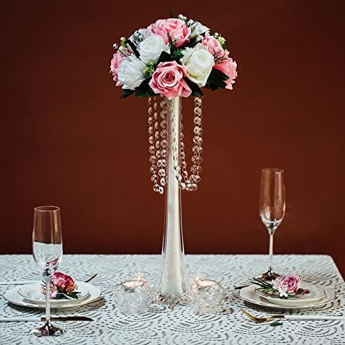 Nuptio Glass Vase for Wedding Centrepieces - 2 Pcs Eiffel Tower Vases Table Centerpiece 50cm Tall Slim Feathers Flower Stand for Weddings Party Birthday Quinceanera Reception Baby Shower Decor
