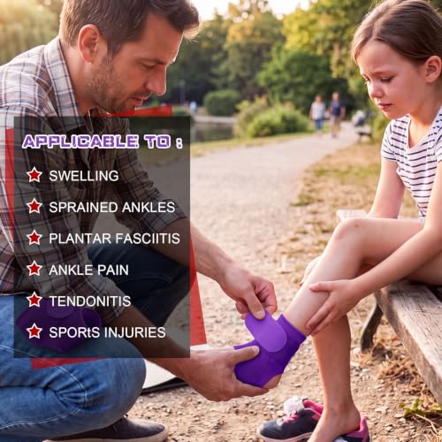 Image of Honoson 2 Pcs Ankle Brace Kid Breathable Neoprene Ankle Support Compression Sleeve Achilles Tendonitis Relief Elastic Foot Brace with Adjustable Wrap for Sprained Plantar Fasciitis(Purple,S)