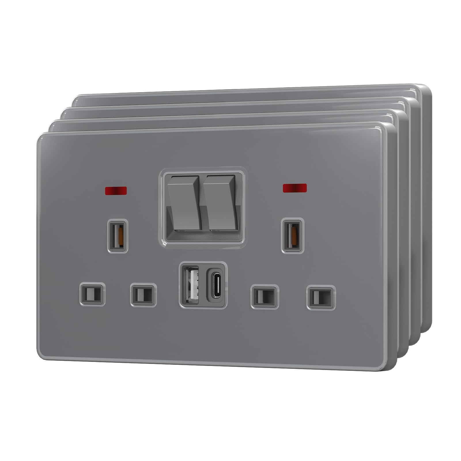 BSEED Double Socket with 20W USB-C Fast Charging,Glass Switched Wall Sockets,13A Electrical outlets with LED Indicator,Screws Included, โ image 1