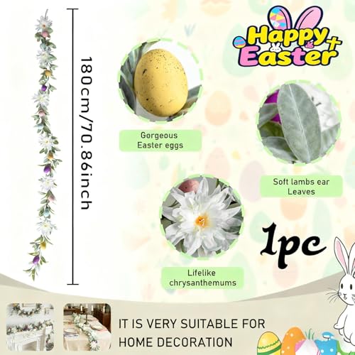 Guirlande d'œufs de Pâques de 1,5 m pour décorer votre cheminée ce printemps