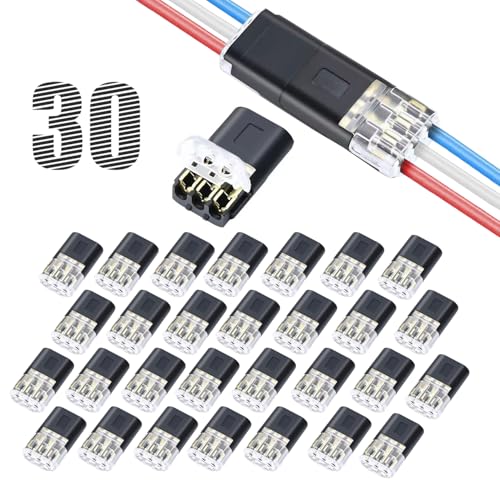 Yancincny 30pcs 3-Pin Quick Wire Connector RGB LED Strip Light Connector for 18-22 AWG 3-Pin No Strip Solderless Connectors for RGB/RGBIC LED Lights Power Supply Extension Corner Connection