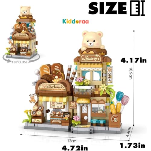 Image of Kawaii Bear Bakery House Mini Building Blocks Set, 580+ PCS Cute City Street View Bakery Architecture Model Kit for Ages 14+ | Collectible Home Decor Toy with 1 Year Manufacturing Warranty