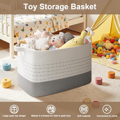 Image of OIAHOMY 108L Extra Large Blanket Basket, 25 inchx16 inchx16 inch Rectangle Woven Cotton Rope Baskets for Living Room, Toy Storage with Handle- Gradient Grey