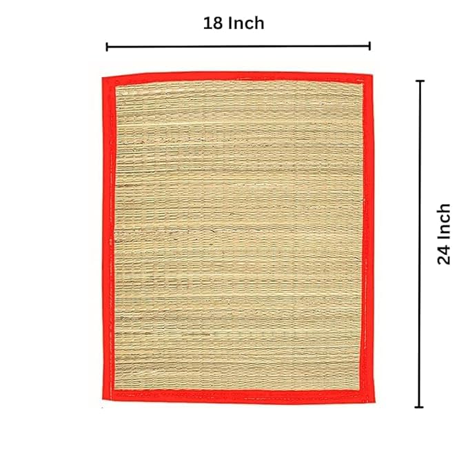 Image of CRAFT OF INDIA Handmade Korai Pai Kusha Grass Pooja Aasan Sitting Floor Mats (Green, 1.5X2 ft (2pcs Combo))