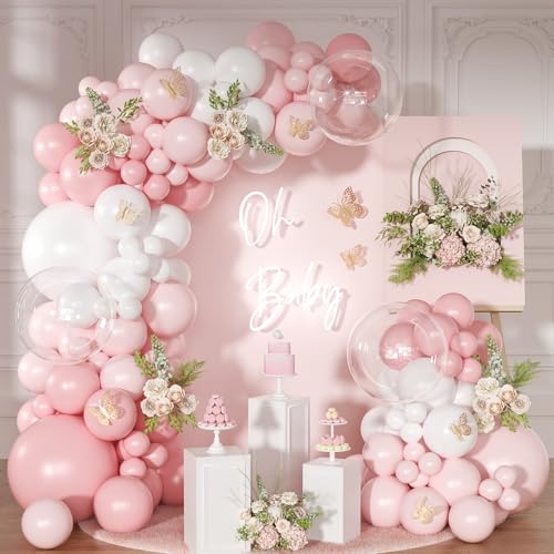 NUTTYBASH Light Pink Balloon Arch Kit, 126Pcs Baby Pink and White Balloon Garland Kit for Wedding Birthday Baby Shower Gender Reveal Bridal Shower Party Decorations