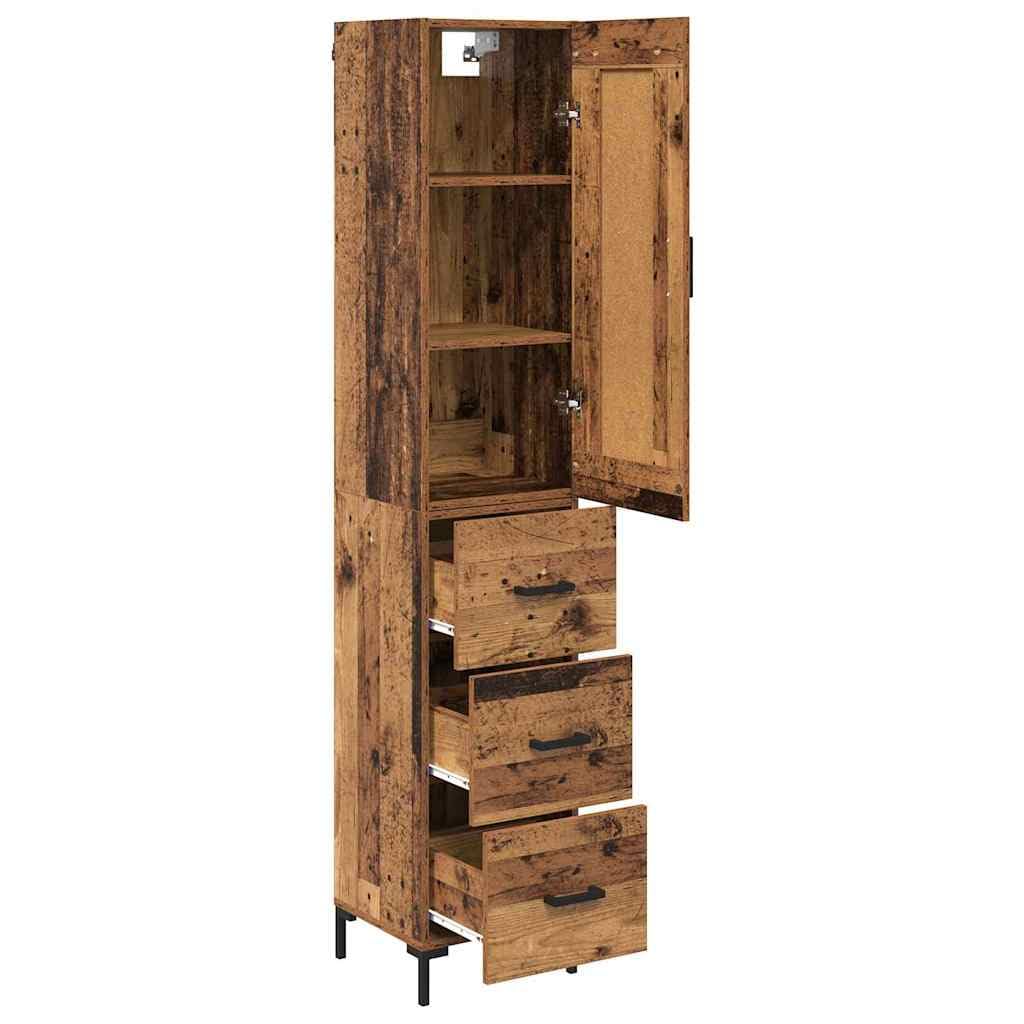 Générique Armadio alto in legno antico 34,5 x 34 x 180 cm, armadio da cucina moderno in legno di ingegneria con gambe in metallo, scaffale per sala da pranzo, design rettangolare