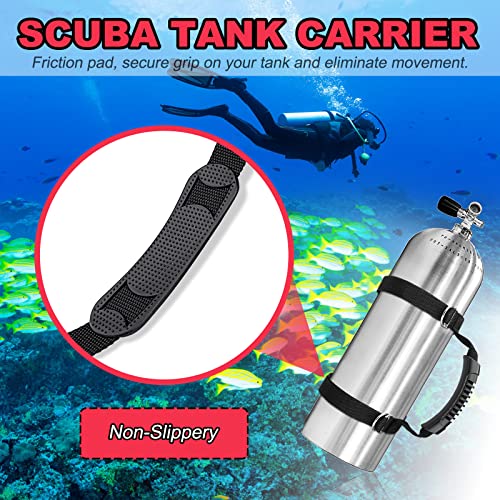 Pecihiko Scuba Diving Tank Carrier, Heavy-Duty Webbing 316 Stainless Steel Adjustable Tank Holder Air Cylinder Carrier Strap With Ergonomic Handle, Non-Slip Pad, And Dive Flag Design Black #TOP2