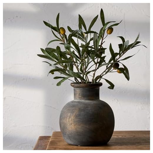 SIDUCAL Ceramic Rustic Farmhouse Vase | 6 Inch Pottery Decorative Flower | Boho | Terracotta Vase for Home Decor Table, Living Room, Bathroom Decoration, Shelf Decor, Mantel, Bronze