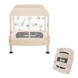 LEJUMP 3分で簡単組立可能 トランポリン 子供用 室内用 折りたたみ型 四角形デザイン 65KG耐荷重 静音 滑り止め設計 小スペース収納対応 防止ネット付き 小型住宅最適 運動不足解消 プレゼントにも最適 日本語説明書付き (ベージュ遊園地)