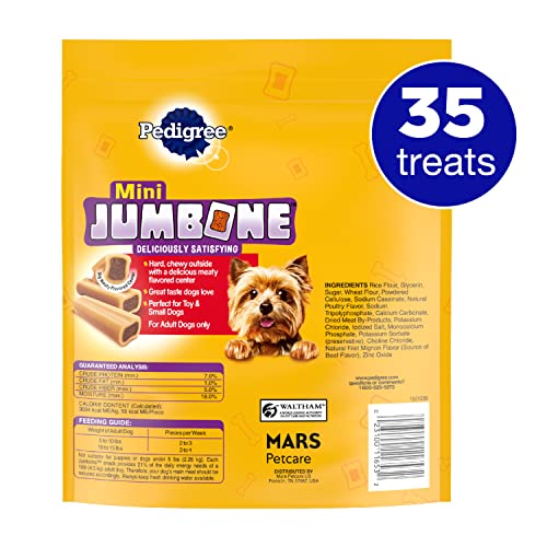 Image of Pedigree Mini Jumbone Small Dog Treats, Dog Bone Like Shell with Beef Flavor, 35 Treats (Pack of 2)