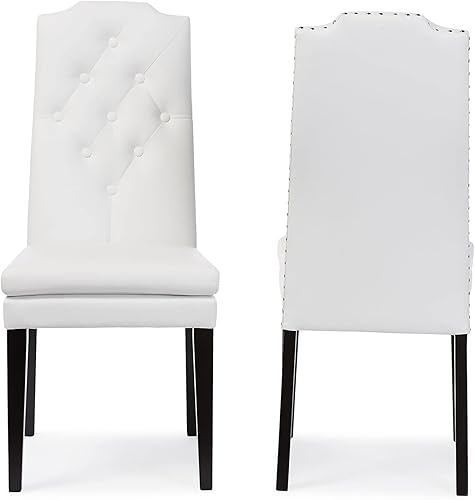 Miniatura 3 de Baxton Studio Dylin Silla de comedor contemporánea de piel sintética, color blanco, paquete de 2 (120-2P-6601-HIT)