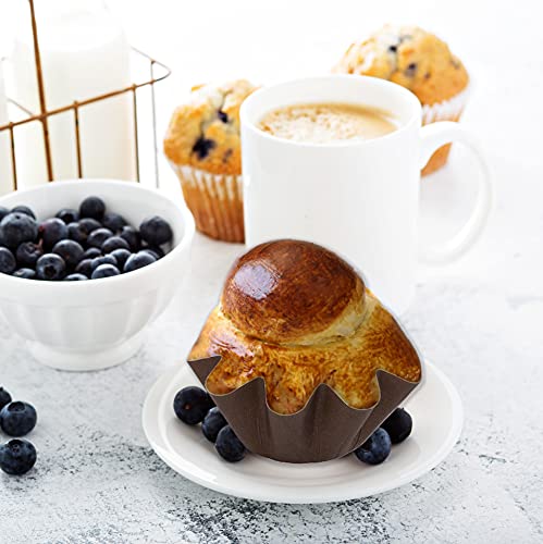 Brioche Floret Paper Baking Cups Mold - Medium Size - Brown - 50 Pcs - 1 7/8'' Base x 3 9/16'' Top x 1 3/8'' High