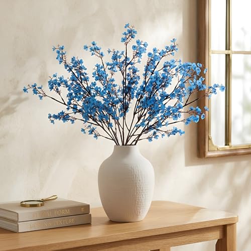 Image of CURATED CART Artificial Baby's Breath Gypsohila Flowers, 1 Bunch for Vase Pot, Home Decoration, Living Room, Wedding, Fake Flowers, Blue Color, (Vase Not Included)