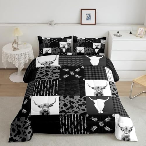 Cow Print Comforter Set HighlCattle Comforter Retro Farmhouse Country Duvet Quilt 1 Comforter & 2 Pillowcases Full Size Boys