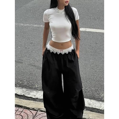 LRF Lace Pants Elastic Waist Pants Embroidered Pants High Waist Pants Loose Pants Baggy Pants Bow Pants Casual Pants3