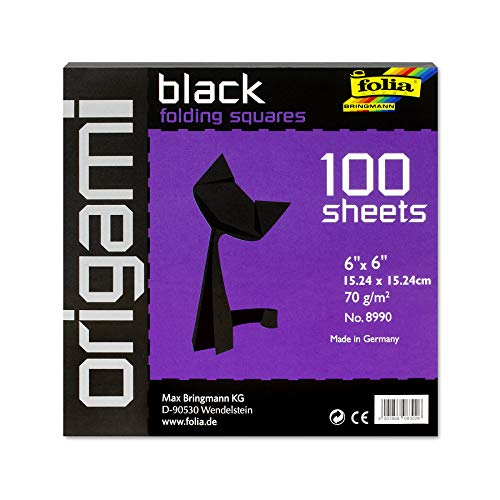 Global Art Folia Papel Origami 6 Pulgadas, Color Negro, 100 Hojas