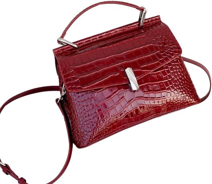 Genuine cowhide leather women's handbag crocodile pattern, glossy finish, single-shoulder crossbody carrying