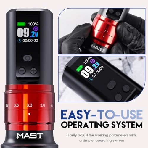Image of Mast Fold2 Pro Wireless Tattoo Machine, Rotary Tattoo Gun Pen, 2 Grips 40mm & 44mm, Mcore-C1 Powerful Motor, 7 Strokes Length (Red + Extra Grip)
