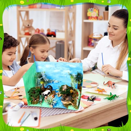 31 Pcs Rainforest Diorama Animals Figurines Set Rainforest Diorama Supplies Kit Jungle Animals Zoo Artificial Model Tree Stump Fake Rock Sand Stone Moss with Gift Box for Birthday Party Favor - Image 7