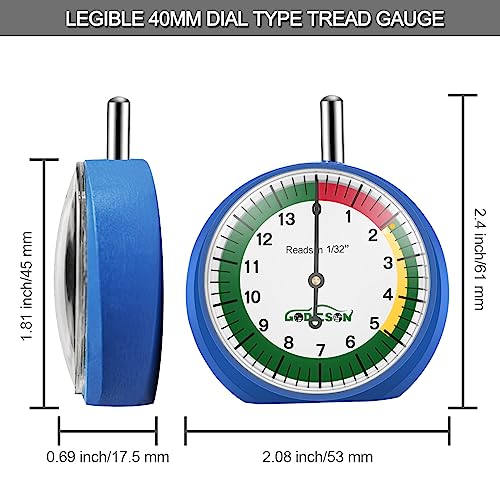 Godeson Tire Tread Depth Gauge - Dial Type for Motorcycle, Car, Truck, Bus - Easy Reading in 32nds (Pack of 50)